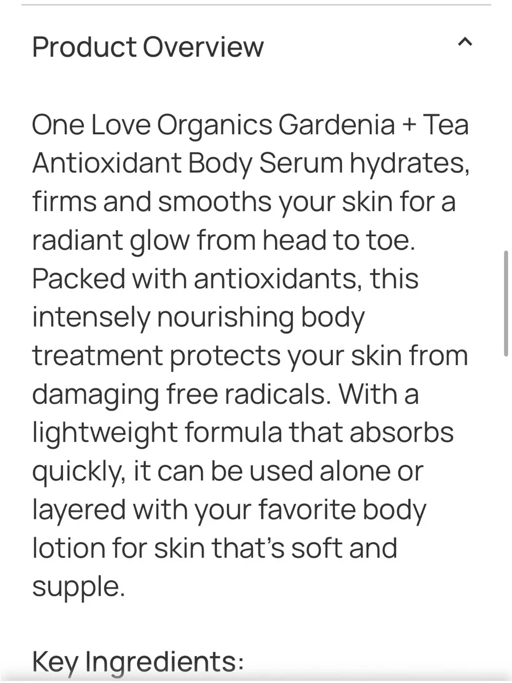 NEW in Box Gardenia + Tea Antioxidant Body Serum from One Love Organics 4 fl oz